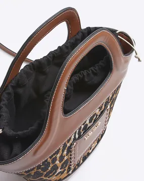 Brown Leopard print Bucket Cross Body Bag