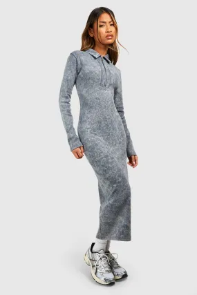 Half Zip Acid Wash Midi Dress