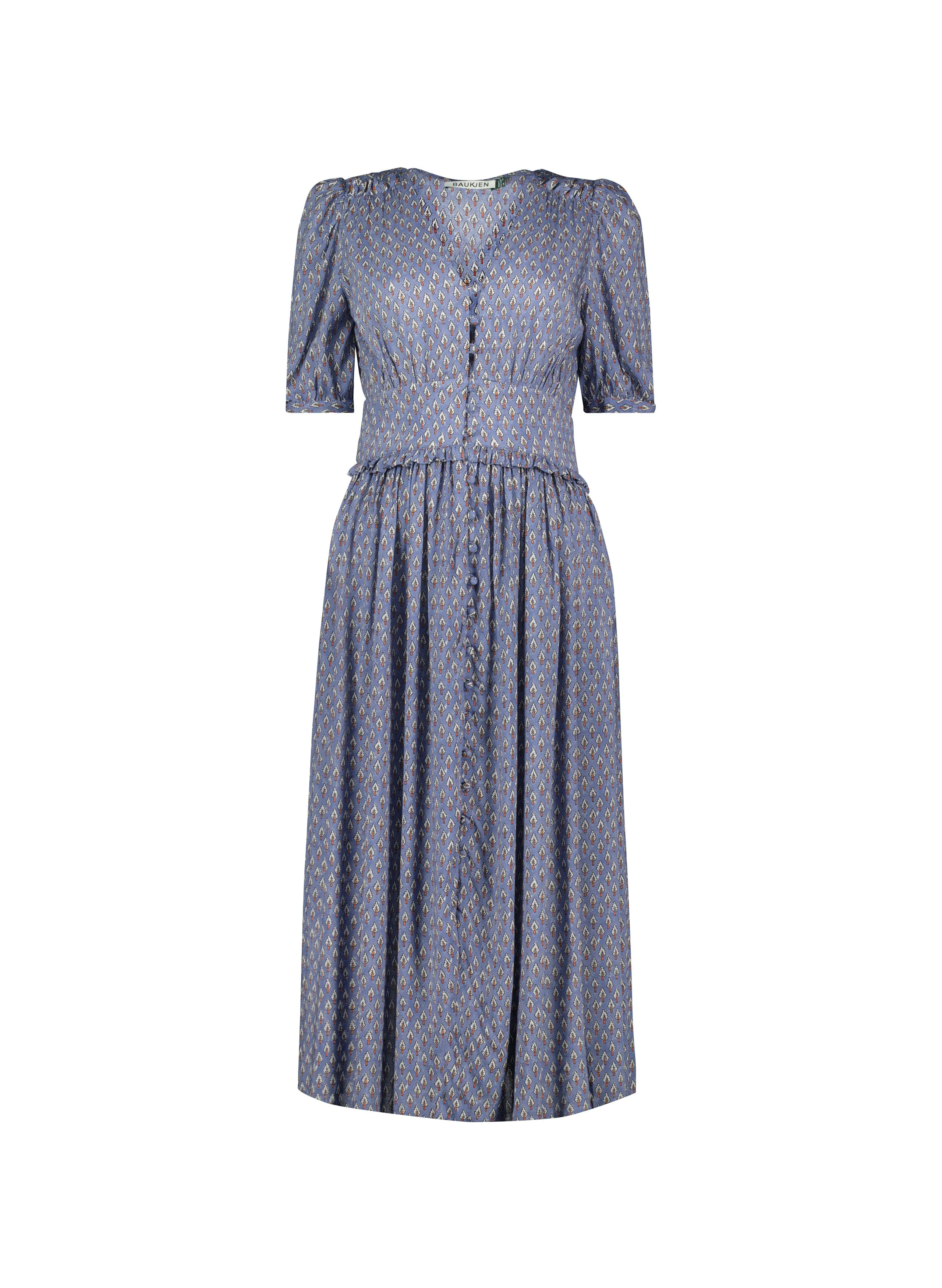 Pre-Loved Suzy Dress - Blue Woodblock Print | Baukjen